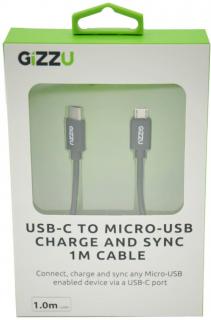 Gizzu USB-C to Micro USB 1m Charge & Sync Cable - Black Photo