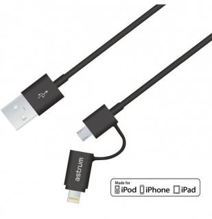 Astrum AC320 2-in-1 USB To Micro-USB and Lightning 1.2m Charge & Sync Cable - Black Photo