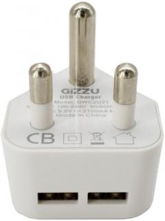 Gizzu 2 x USB 3-Prong Wall Charger - White Photo
