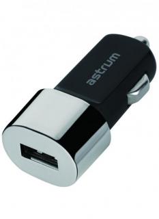 Astrum CC100 Single USB Car Charger - Black & Silver Photo