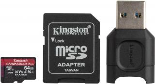 Kingston Canvas React Plus 64GB microSDXC + MobileLite Plus microSD Reader + Adapter Photo