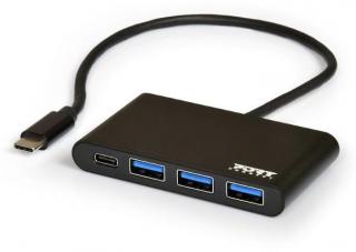 Port Designs USB-Type C To 3 x USB3.0 With Type-C Port Hub - Black Photo