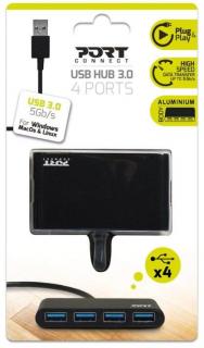 Port Designs 4 Port USB3.0 Hub - Black Photo