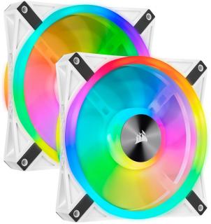 Corsair iCUE QL140 RGB 140mm PWM Dual Fan Kit with Lighting Node Core - White Frame Photo