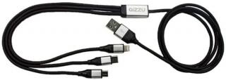 Gizzu 1.2m 3in1 USB to Micro USB/Type-C/Lightning Cable - Black Photo