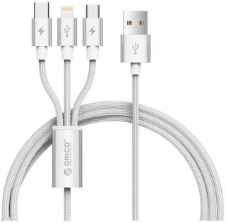 Orico 1.2m 3in1 Lightning/USB-C/Mirco USB  Charge And Sync Cable - Silver Photo
