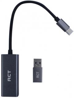 RCT ADP-GN3126 USB 3.1 Type-C RJ45 Gigabit Ethernet Adaptor With USB Type-A Adaptor - Black Photo
